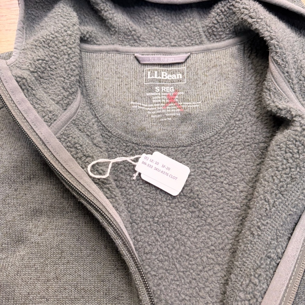 LL Bean Women's size S reg Sweater Fleece Coat Teal Hooded Zip-Up Coat - Picture 4 of 7